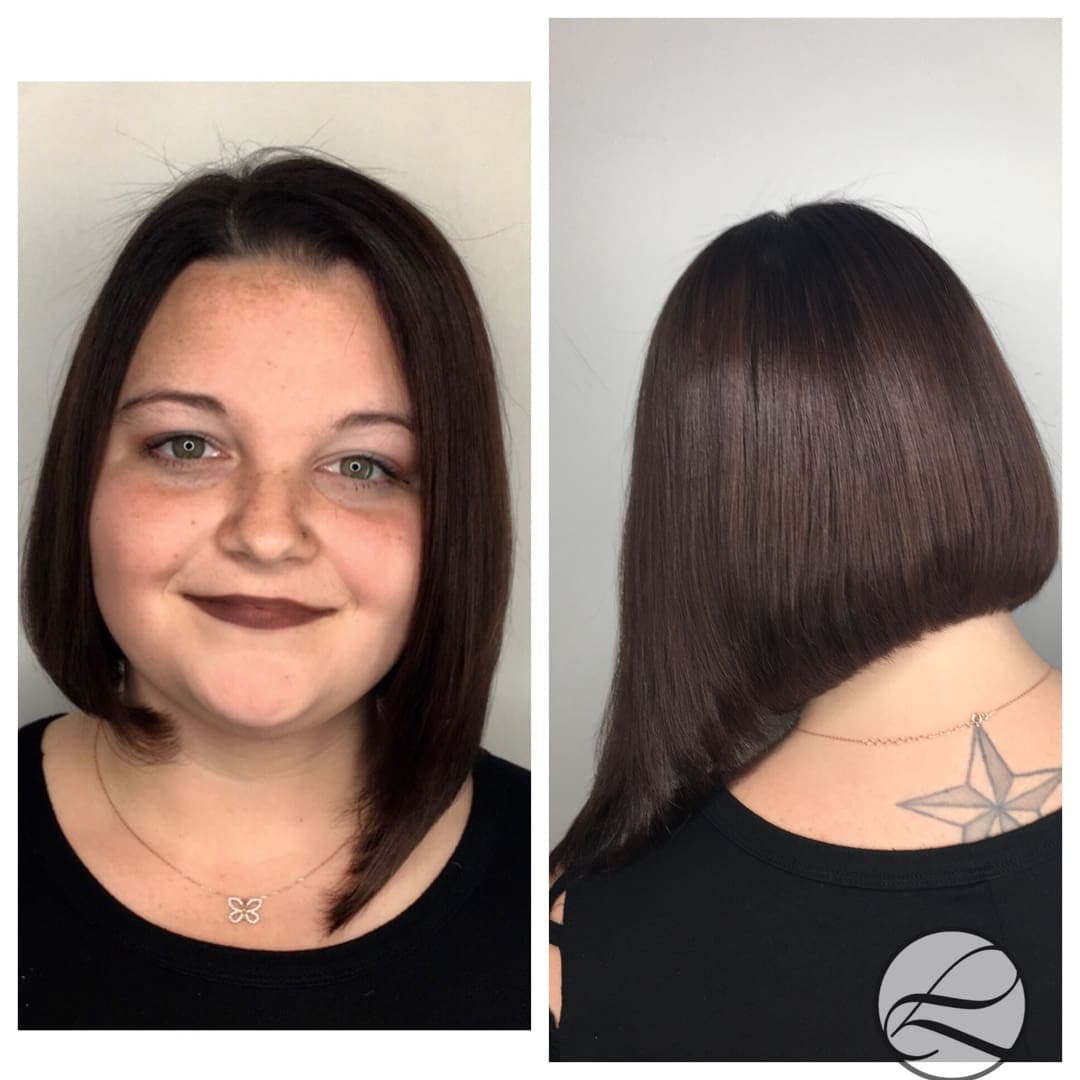 Lenka Hair Salon client before and after, a precision bob